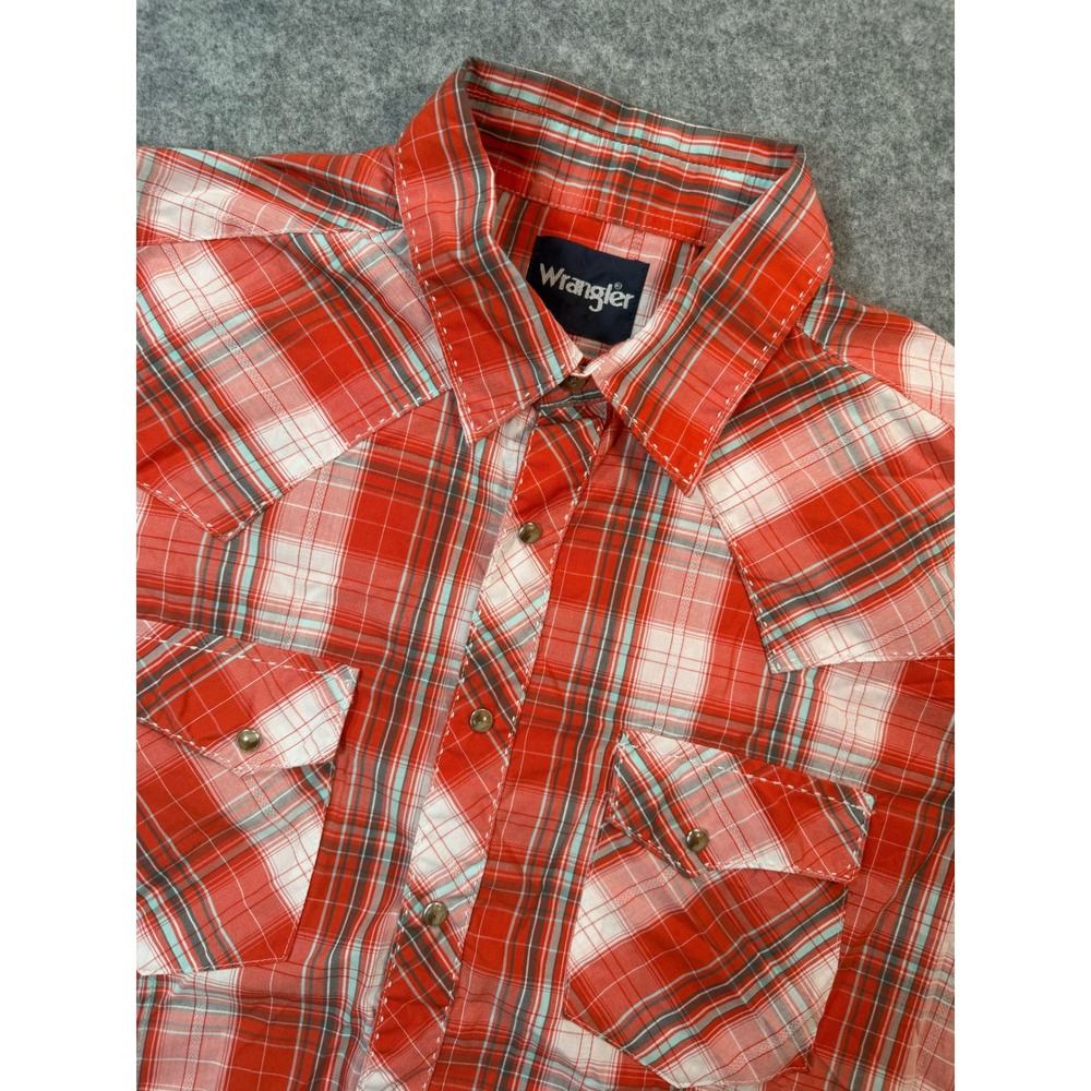 Wrangler Mens Red Plaid Short Sleeve Western Snap Front Shirt Size Large L